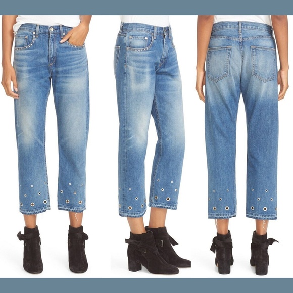 NWT $350 rag & bone Vintage‎ High Rise Crop Jeans Hyfield Eyelet [ SZ 27 ] - Picture 1 of 9